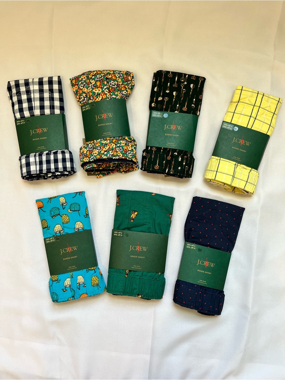 J. Crew Men’s Cotton Woven Boxer Shorts XXL Multiple Patterns Lot of 7 NWT